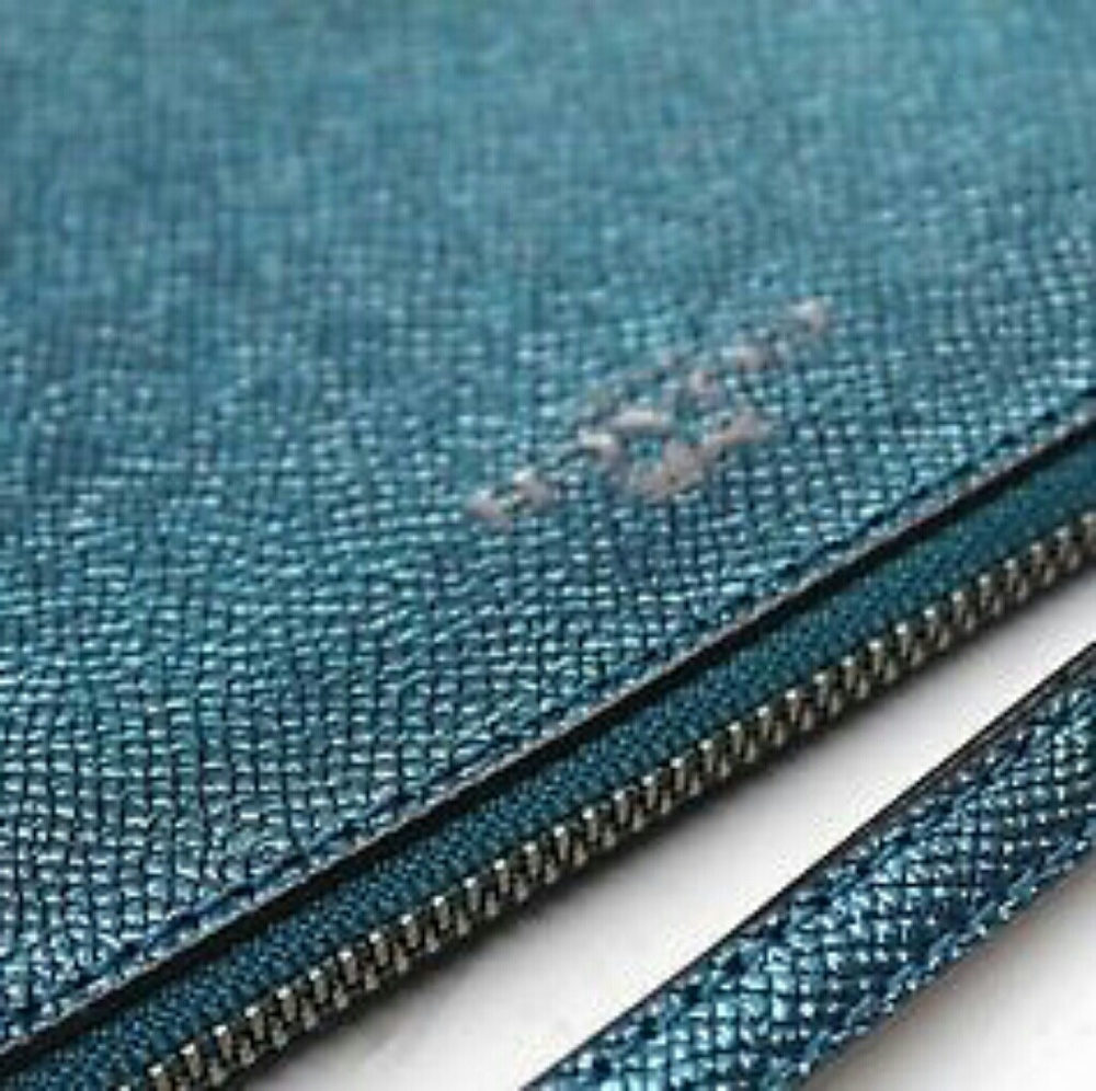 NWT COACH Leather Wristlet~Metallic Teal~F21070 - Picture 7 of 8